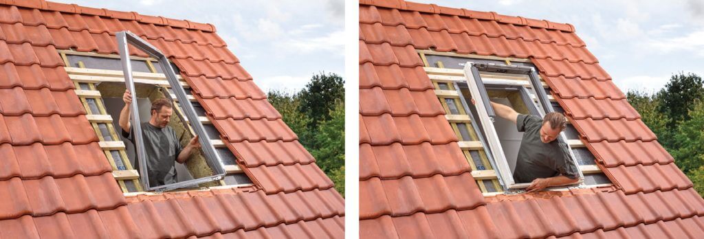 1. W przygotowanym otworze zamontuj ramę termoizolacyjną z zestawu VELUX BDX. Następnie umieść ościeżnicę w otworze. Po wstępnym dokręceniu kątowników sprawdź ustawienie skrzydła okna względem ościeżnicy i wyreguluj szczeliny zgodnie z instrukcją montażu. Pamiętaj, że możesz to zrobić tylko na tym etapie montażu.