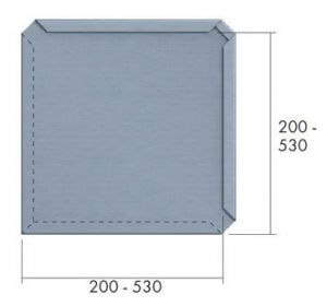 ska kwadratowa:
Min. wym. widoczny 200 x 200 mm, 25,00 szt./m² Max. wym. widoczny 530 x 530 mm, 3,56 szt./m²