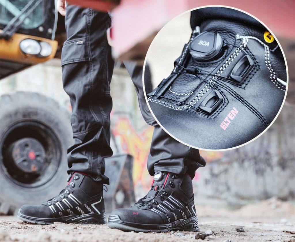 Dzięki zapięciu Boa® w modelu jo Twist Boa® Mid S1P buty można optymalnie dopasować do kształtu stopy – wystarczy jeden obrót pokrętła. (zdjęcie © ELTEN GmbH)