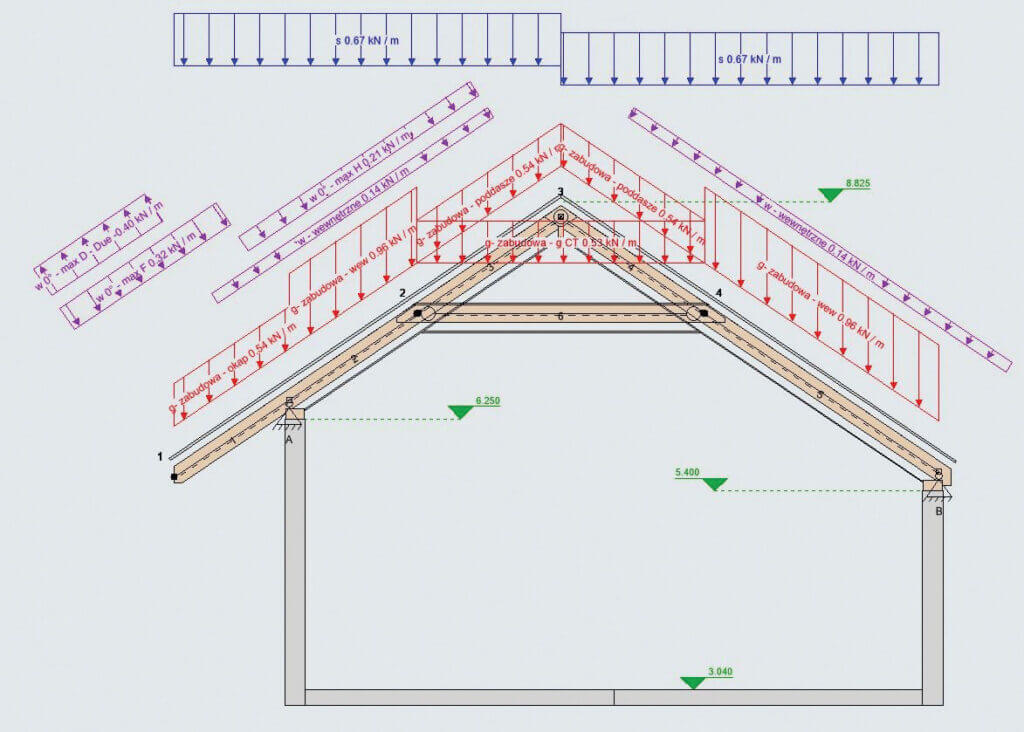Dwa widoki 3D oraz przyjęty schemat statyczny.