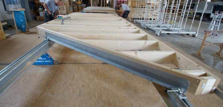 Łatwe do wykonania skosy w ścianach na stole montażowym Tectofix do prefabrykacji ścian 