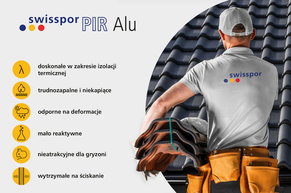 swissporPIR Alu w roli warstwy termoizolacyjnej dachu skośnego krytego dachówką ceramiczną lub cementową